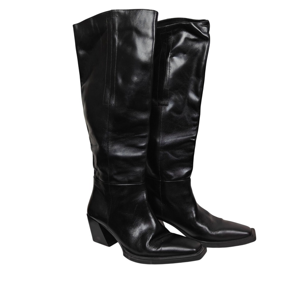 Vagabond Shoemakers Brooke Black Leather Square Toe Tall Block Heel Boots 38